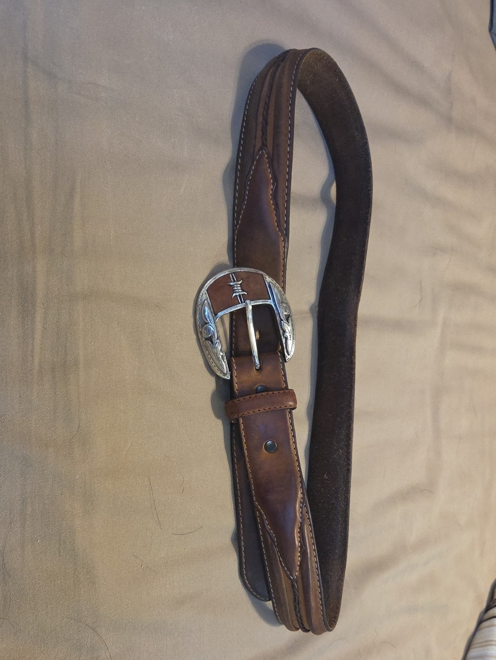 Brown Leather Men's Belt with Silver Western Buckle